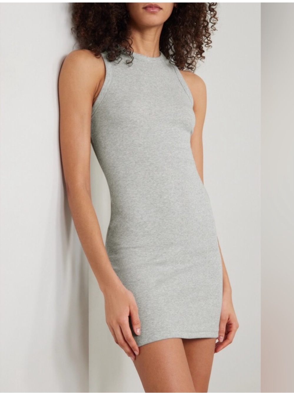 Skims Cotton Rib Tank Mini Dress Light Heather Grey Size Medium